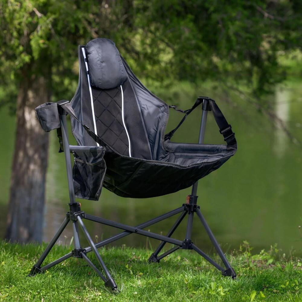 Ozark Trail Swing Hammock Chair, Black Grey, Portable